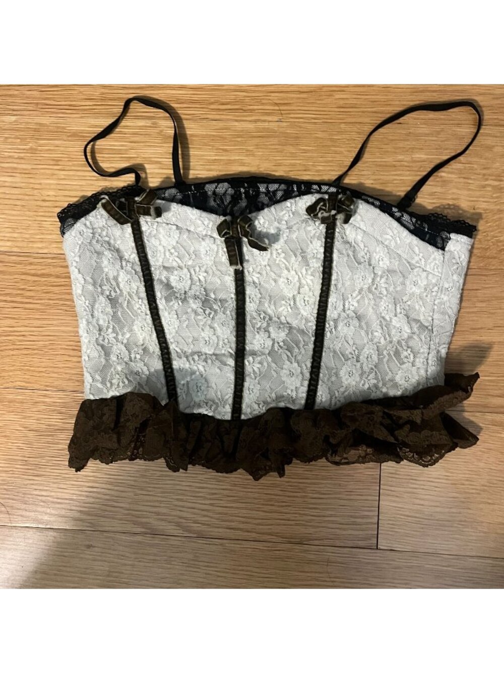 CORSETLYF Cream, Coquette Lace Corset Top with Velvet Bows Size‎ Medium